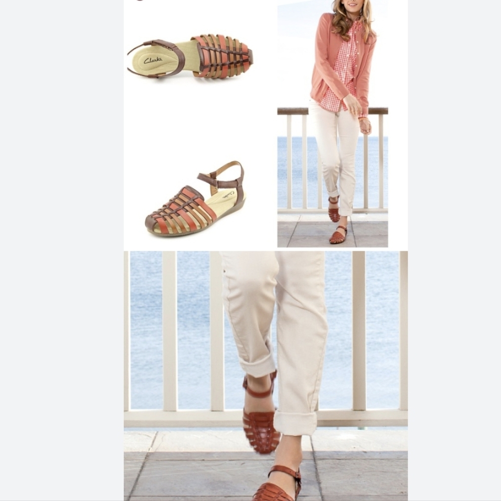 Clarks NEW Brown Multi Woven Leather Closed Toe Sandals 6.5 Medium NWOT